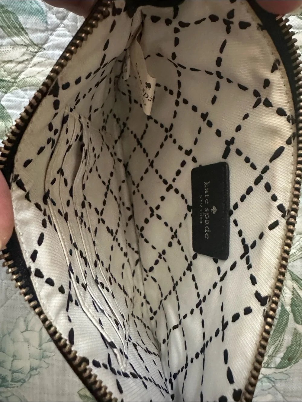 kate spade black leather wristlet clutch with gold plaque